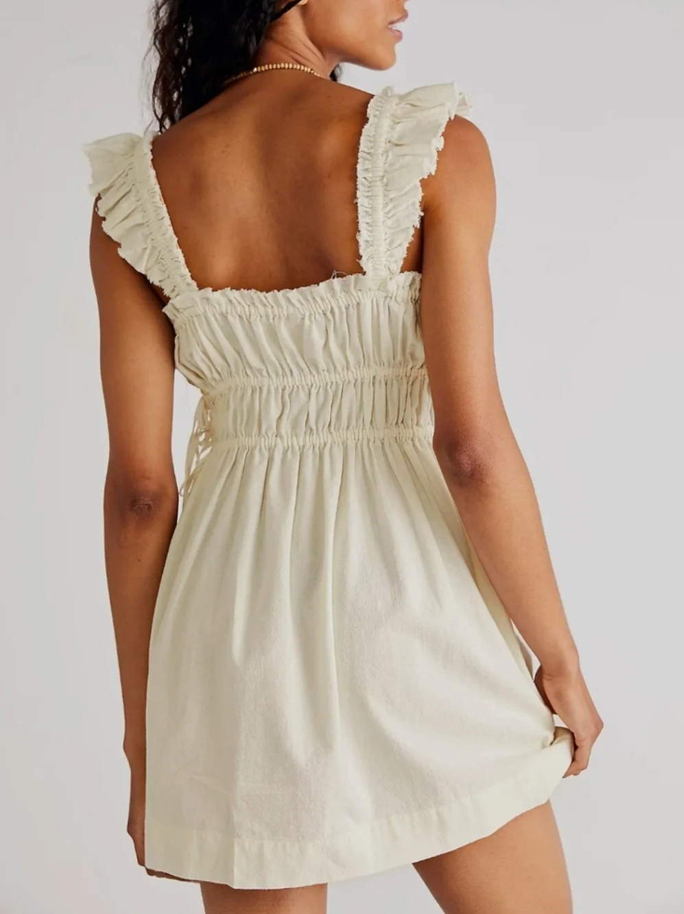 Free People Claudette Mini Dress Womens Small Ivory Pockets Casual Ruched Boho - Picture 12 of 13